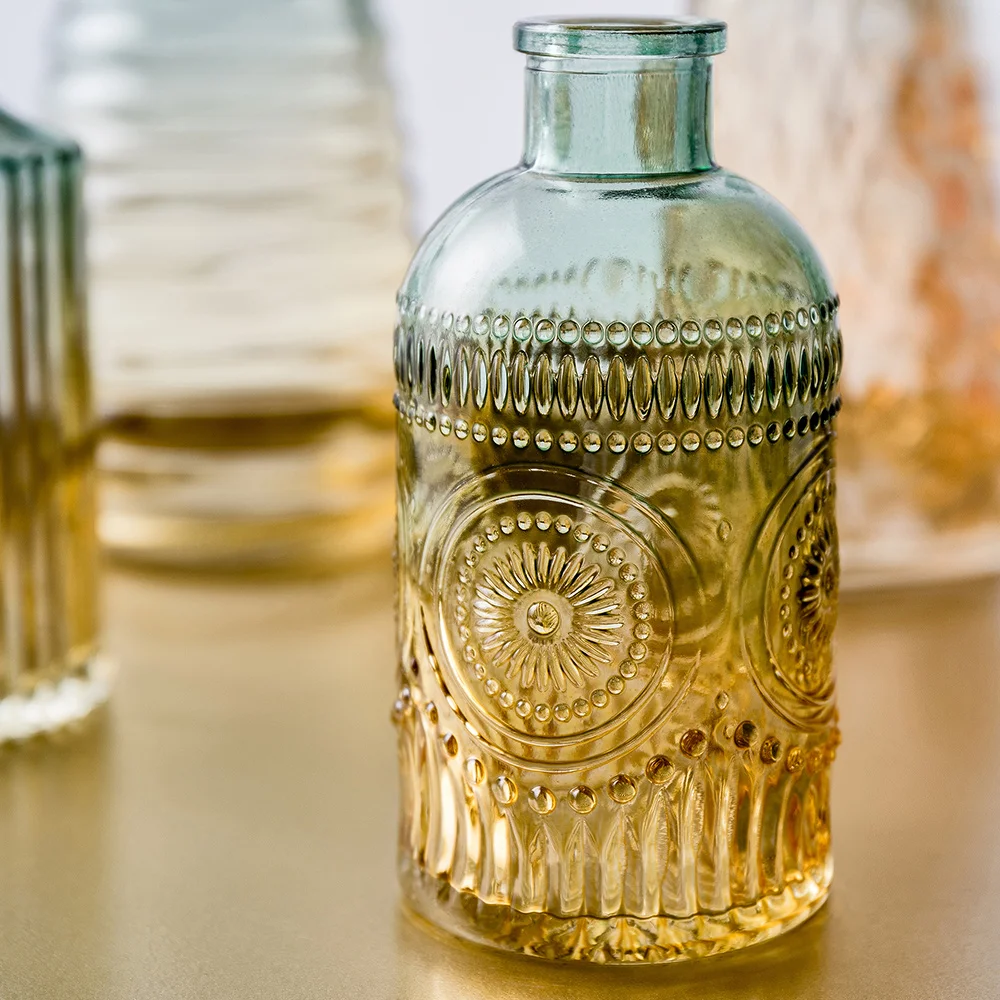 European Retro Roman Relief Art Glass Vase Indoor Office Table Plant Flower Home Decoration Accessories Transparent | Дом и сад