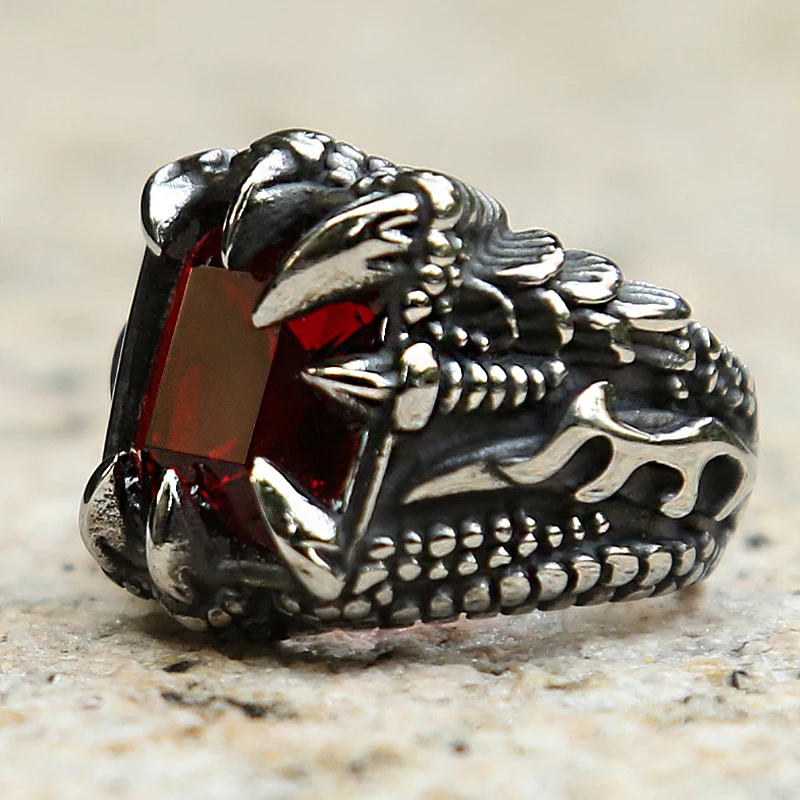 Винтаж коготь дракона кольцо с синий/черный/красный камень Нержавеющая сталь