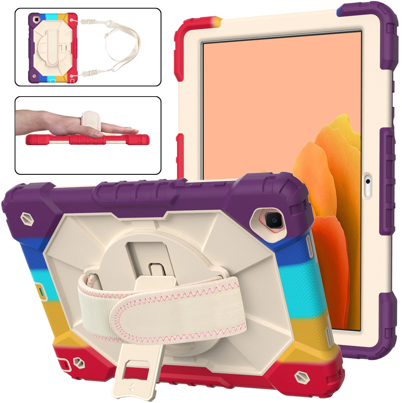 

Cover for Samsung Galaxy Tab A7 2020 10.4 Tablet 360 Degree Rotating Kickstand Hybrid Case for SM-T500/ T505 with Shoulder Strap