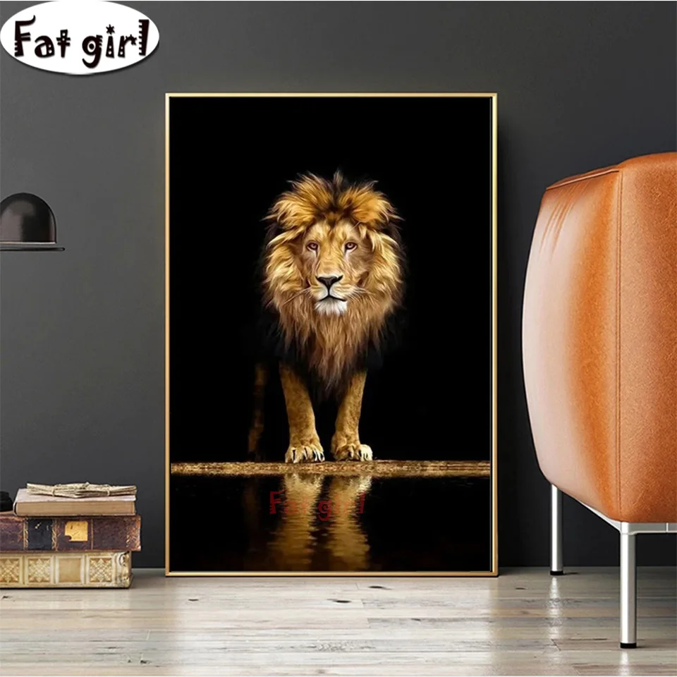 African Wild Lions Diamond Painting Black And Gold Animals Cross Stitch Diy 5D Embroidery Mosaic Home Decor