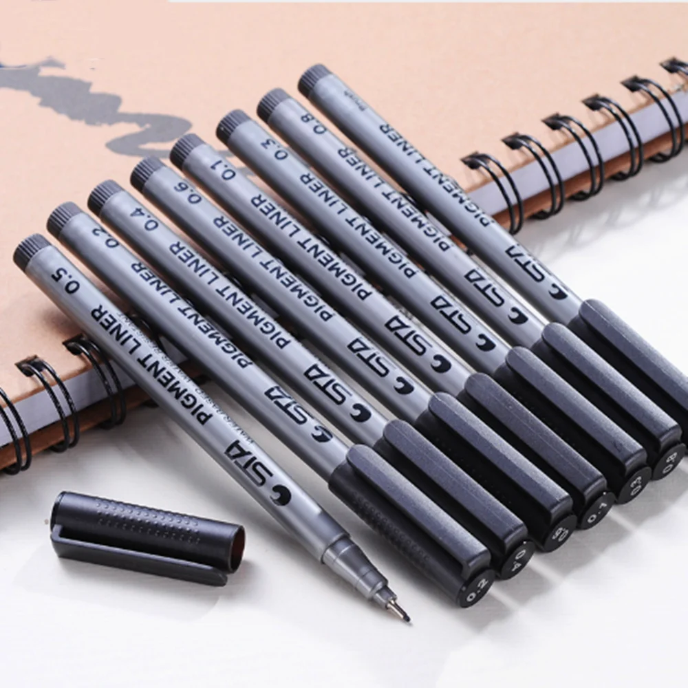 

9Pcs/Set Art Sketch Marker Pen Different Tip Sizes Black Pigment Liner Water For Drawing Handwriting School office stationery