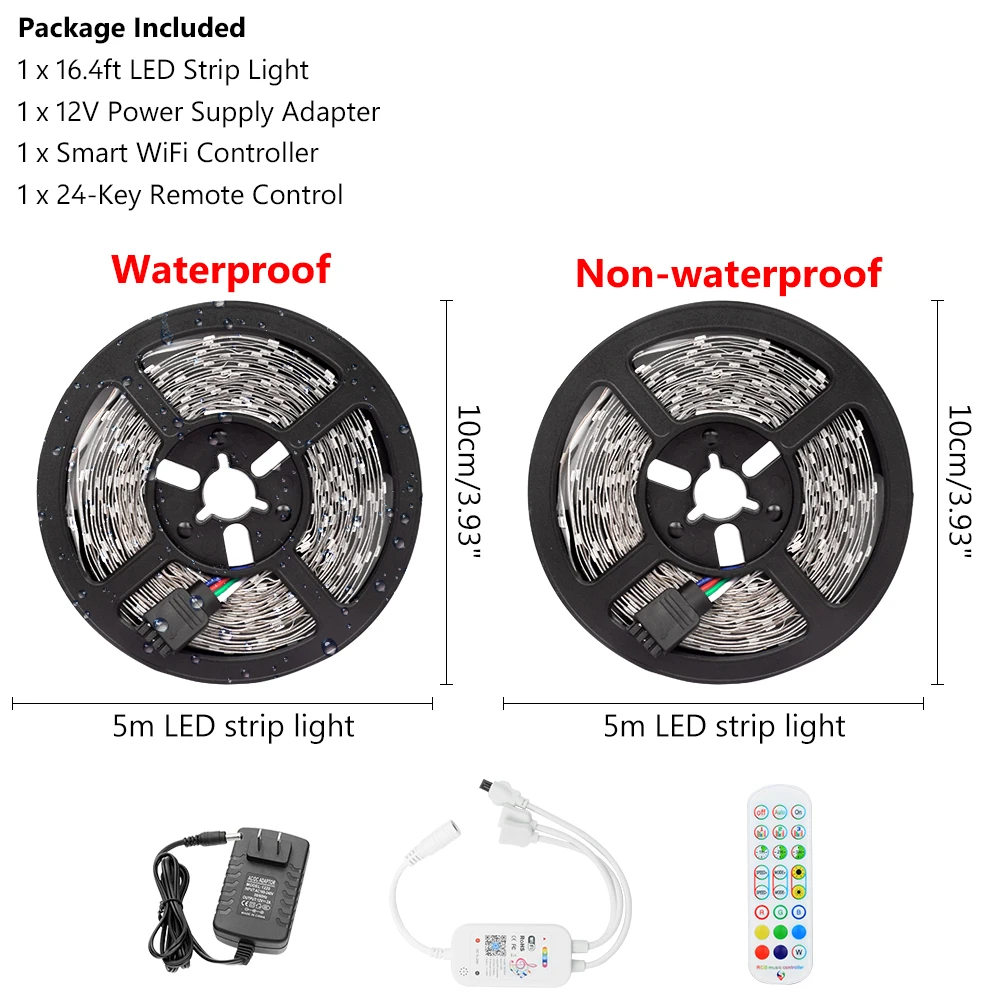 

US/EU/UK/AU WiFi Smart LED Strip Light 5M RGB 2835 Flexible Ribbon DC12V LED Lights Work With Alexa Google Home Voice Control