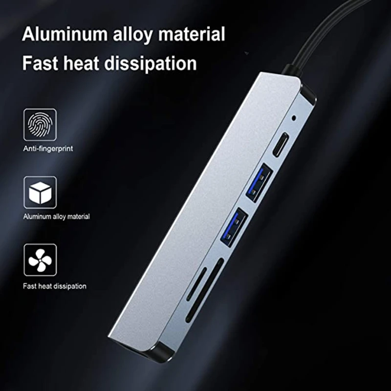 

6 in 1 Aluminum USB C Hub Adapter with USB 3.0 Port Reader Splitter PD 3.0 Hub for PC Laptops NS Switch MacBook Drop Ship