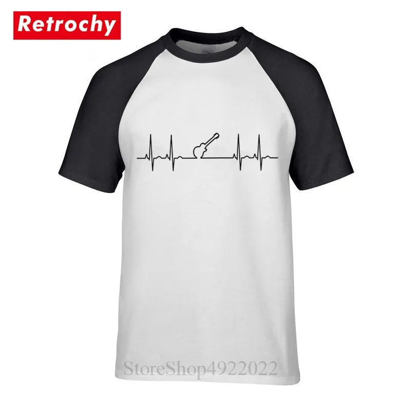 Мужская футболка в стиле хип-хоп черная с рисунком сердцебиения гитарного плеера