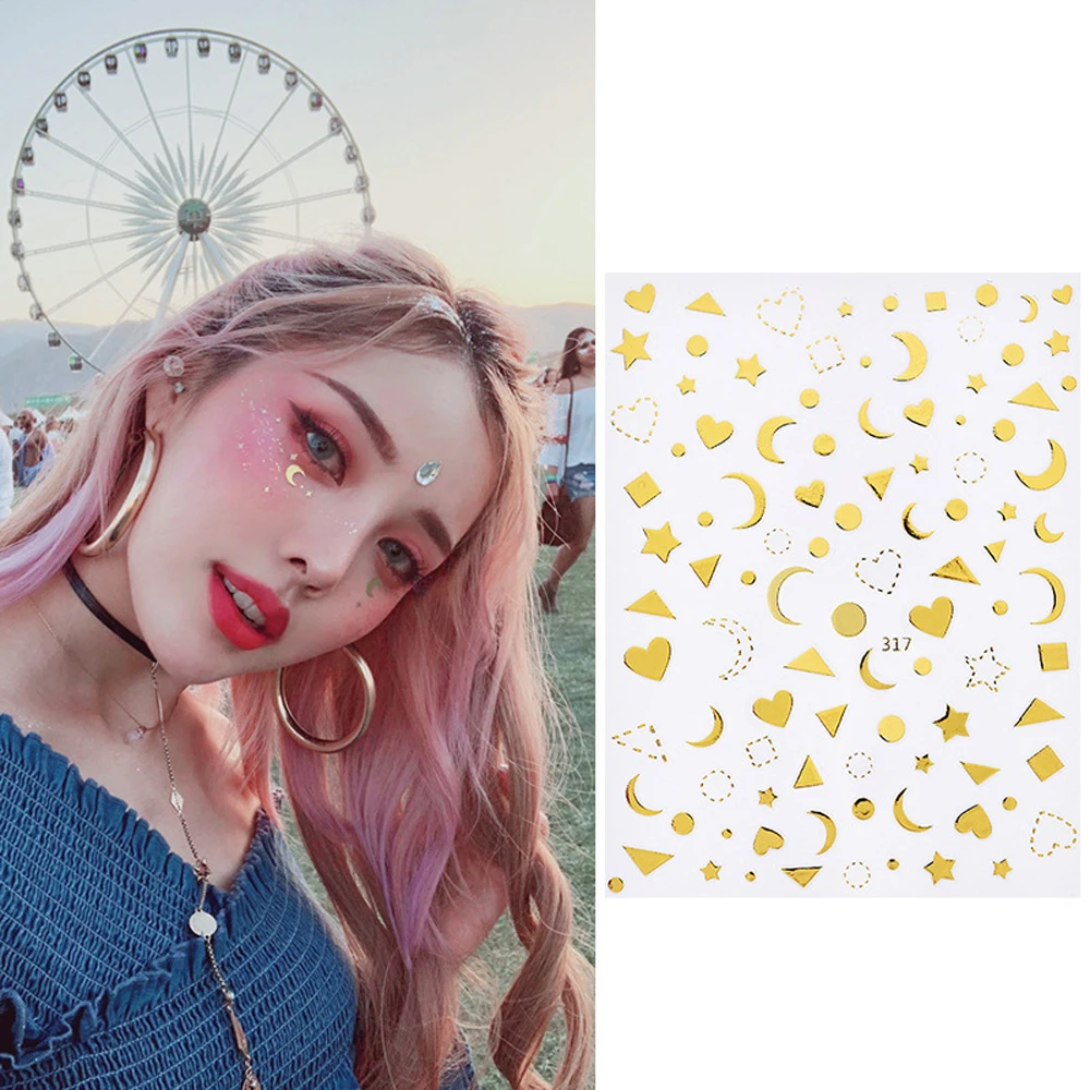 

1pc 3D Nail Art Stickers Embossed Gold and Silver Moon Stars Ultra-thin Self-adhesive Decals DIY Nail Art Slider Decoration Tool