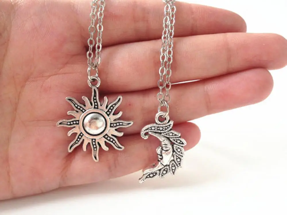 Moon and Sun Friendship Pendant Necklace BFF Jewelry Pair Of Celestial Best Friends Gift For Friend |