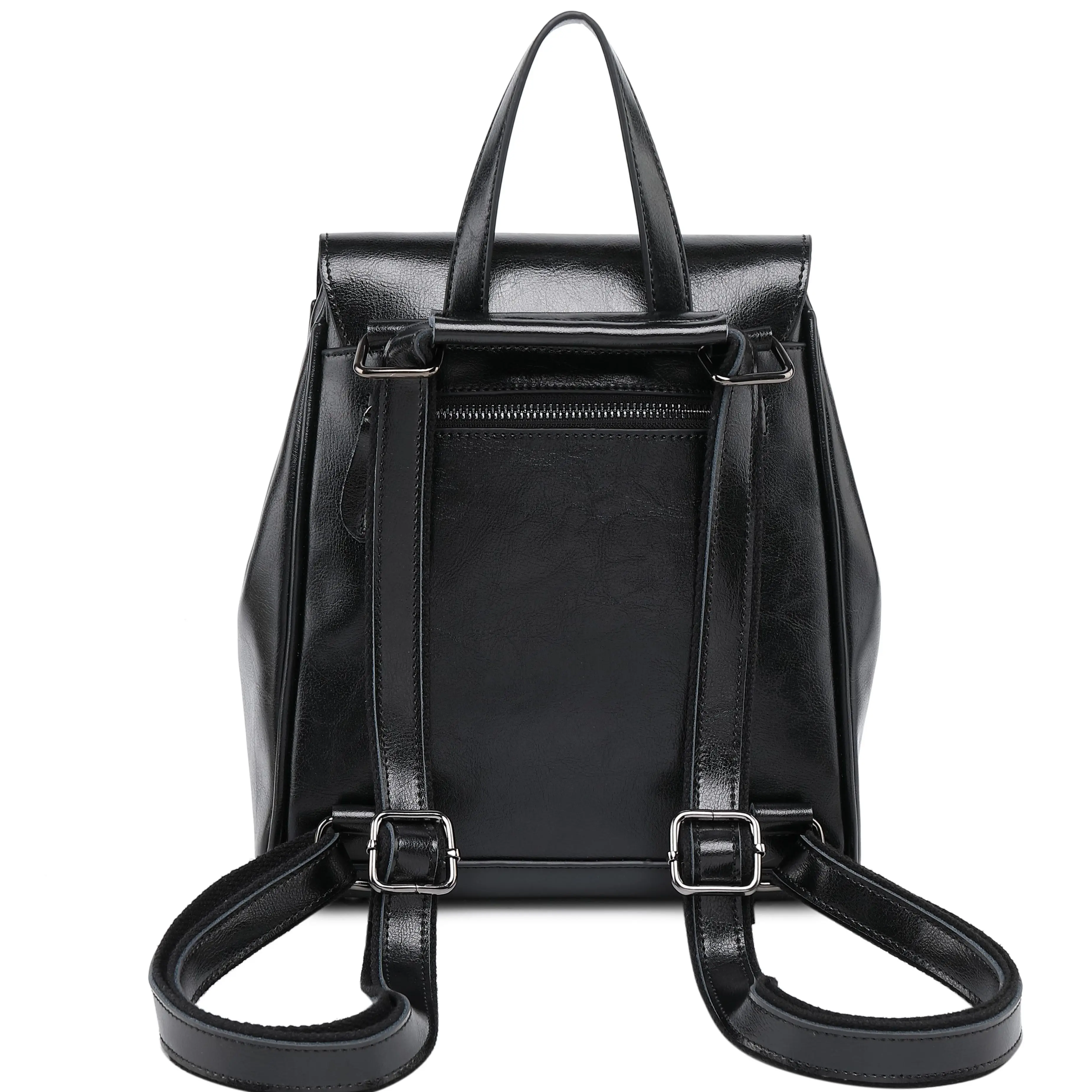 

2021 Vintage Brown/Black Fashion Casual Leather Backpack Oil Wax Cowhide Multi-Functional Large Capacity Elegant Bag For Women