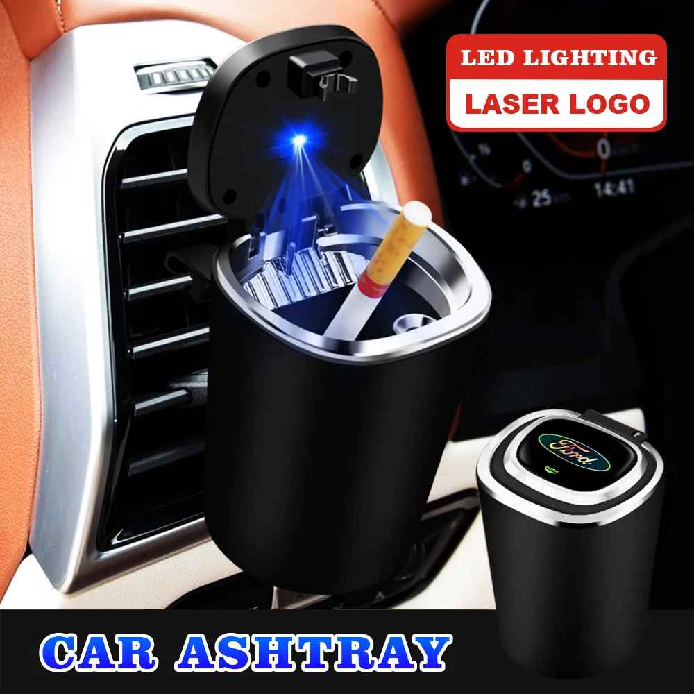 

Car Ashtray LED Light Garbage Storage Cup Office Cigarette Container For Ford Focus Fiesta Ranger Mondeo Escort Falcon Flex Kuga