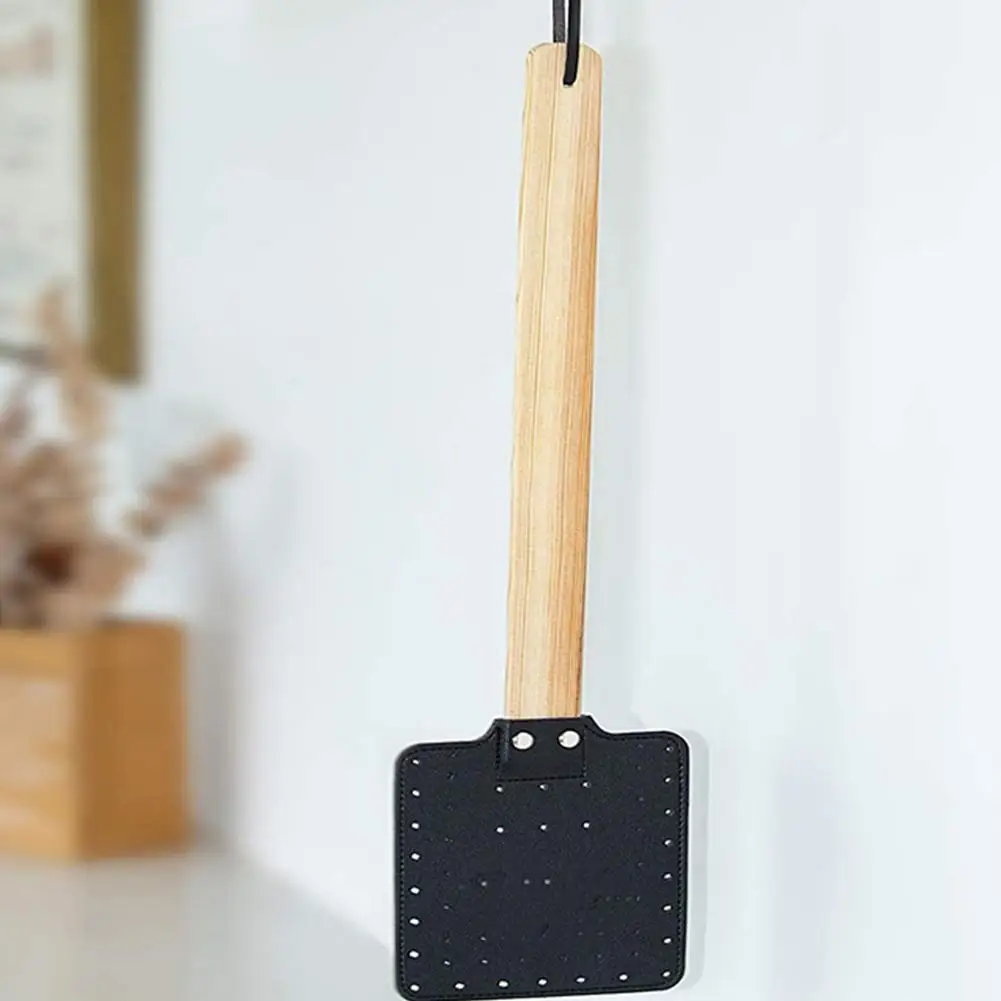 

Leather Swatter Wooden Handle Household Easy Using Bug Pad Hang Household Fly Swatter Mosquito Slap With Wooden Handle