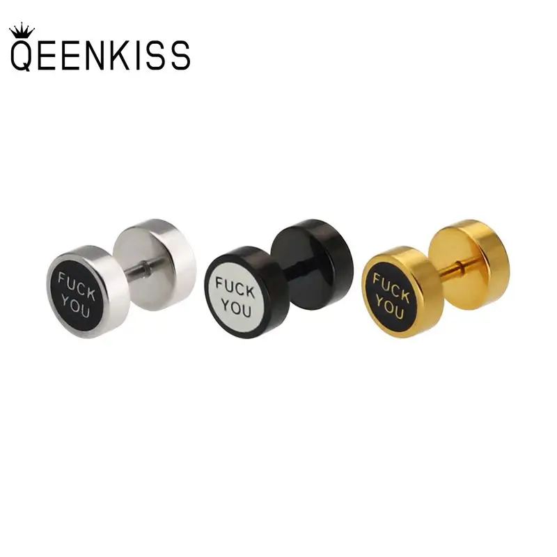 

QEENKISS EG8232 Fine Jewelry Wholesale Fashion Woman Man Birthday Wedding Gift Round Titanium Stainless Steel Stud Earings 1PC