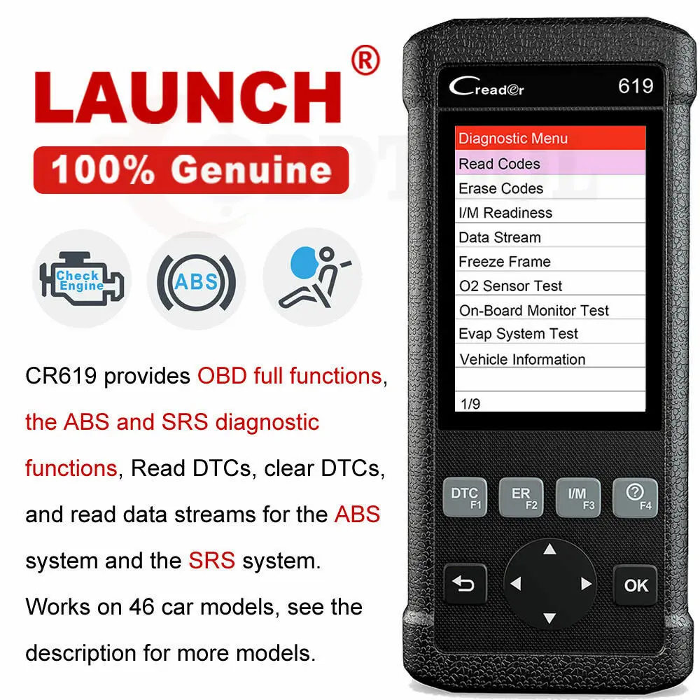 

EOBD/OBD2 Scanner Auto Diagnostic ABS Airbag SRS Engine System Code Reader Automotive Scanner Error Code Creader LAUNCH CR619