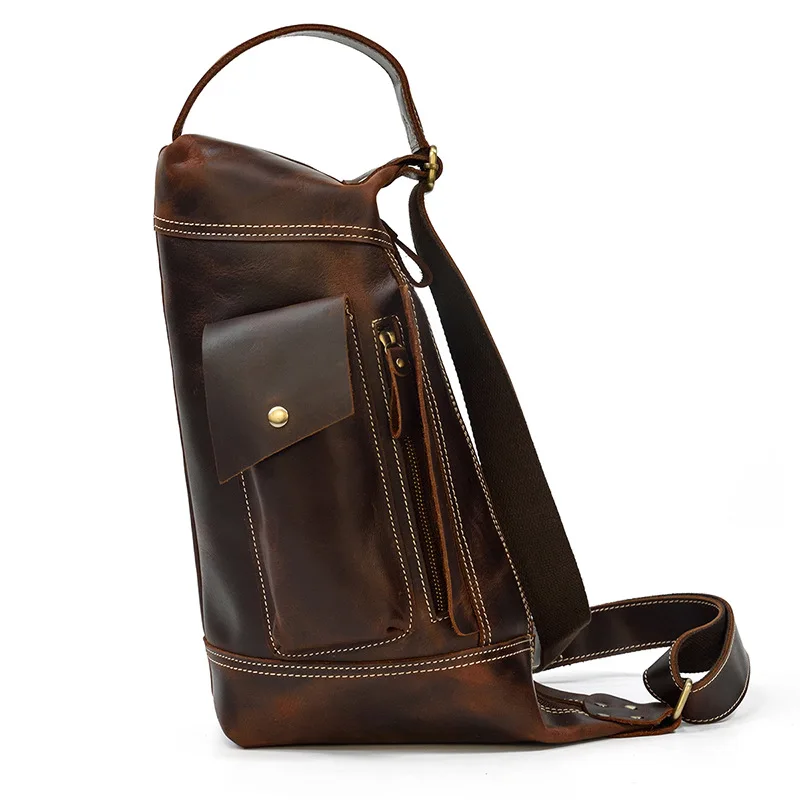 New retro men's chest bag natural leather casual messenger bag leather shoulder bag men's cowhide outdoor backpack