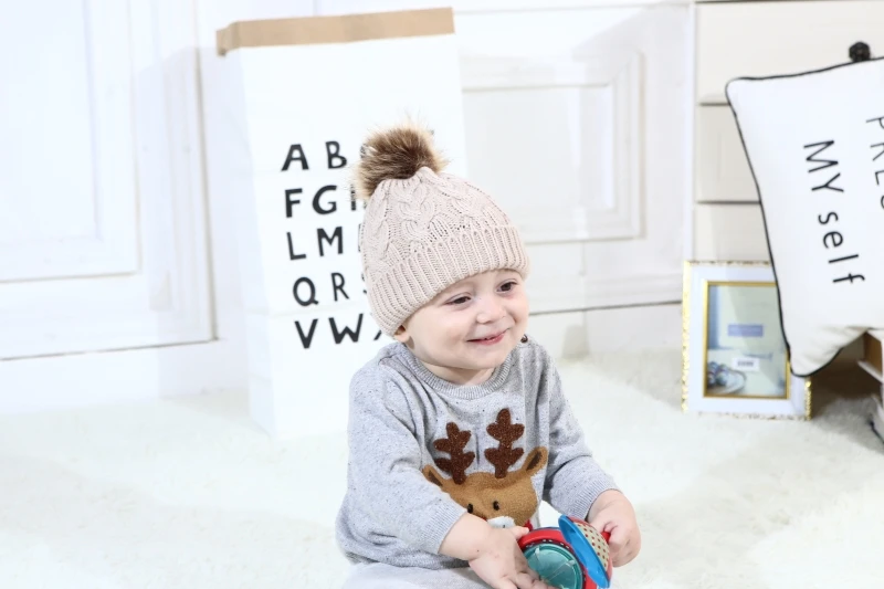 

Drop Ship. Winter Warm Hats Baby Kid Knit Beanie Hats Children Girls Boys Fur Pom Pom Hats