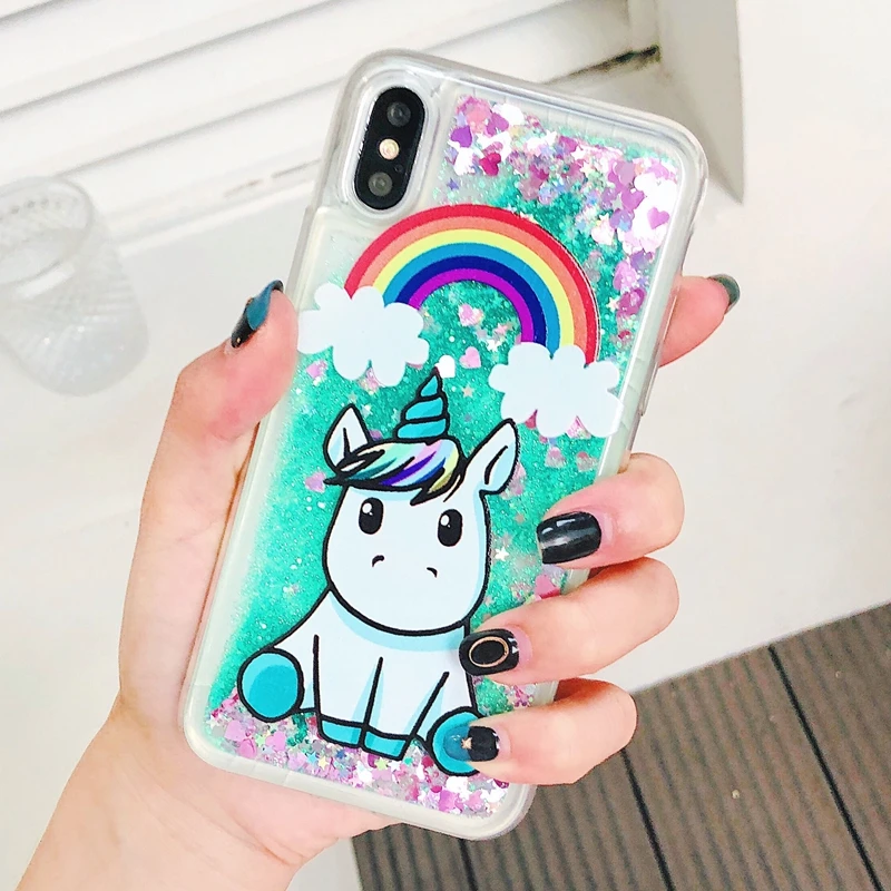 Unicorn Чехол для iPhone 7, чехол для iPhone X, 5, 5S, se, 6, 6 S, 7, 8 Plus, чехол, милый Единорог, жидкий зыбучий песок, чехол для телефона - Цвет: Unicorn
