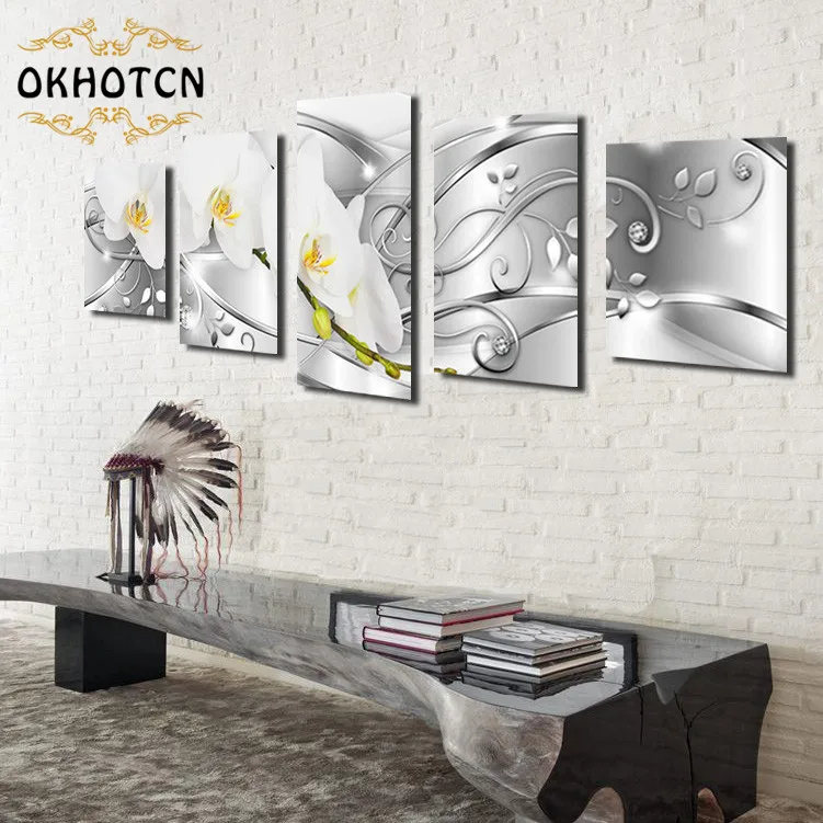 

Silver Vine HD Print Canvas Painting Flower 5 Pcs Modular Painting Wall Art Canvas Painting Living Room Background Wall Decor