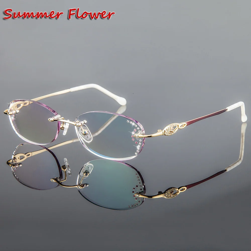 

Brand Women's Frame Degree Eyeglasses Transparent Glasses Women Diamond Tint Lenses for Lady