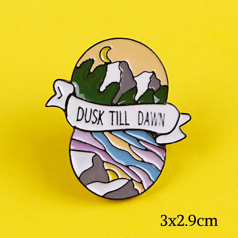Go Travel! Outdoor Surf Mountains Forest White Clouds Round Badges On Backpack Fashion Pin Cartoon DIY Metal for Clothes | Дом и сад