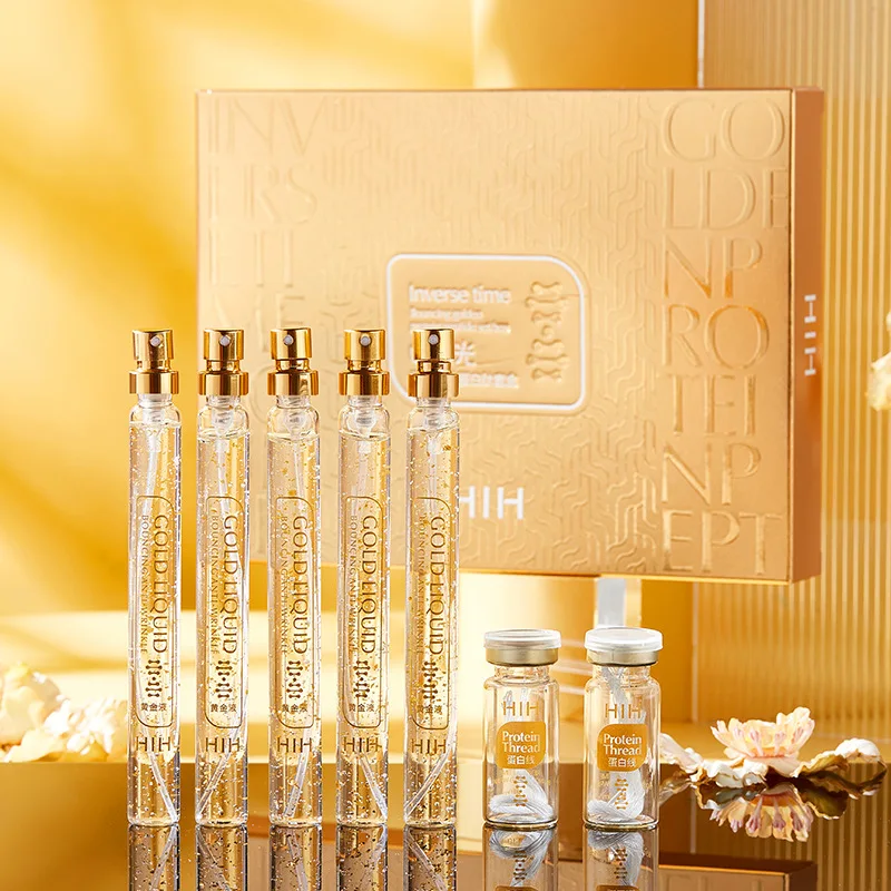 24K Gold Active Collagen Silk Thread Facial Essence Anti-Aging Smoothing Firming Moisturizing Hyaluronic Face Serum Skin Care