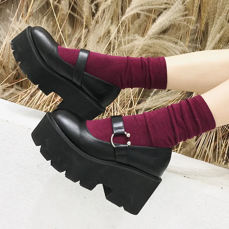 

Spring AutumnChunky Heel Vintage Literature and art Lolita Shoes Women Platform Shoes Mary Jane Buckle Strap College of the wind