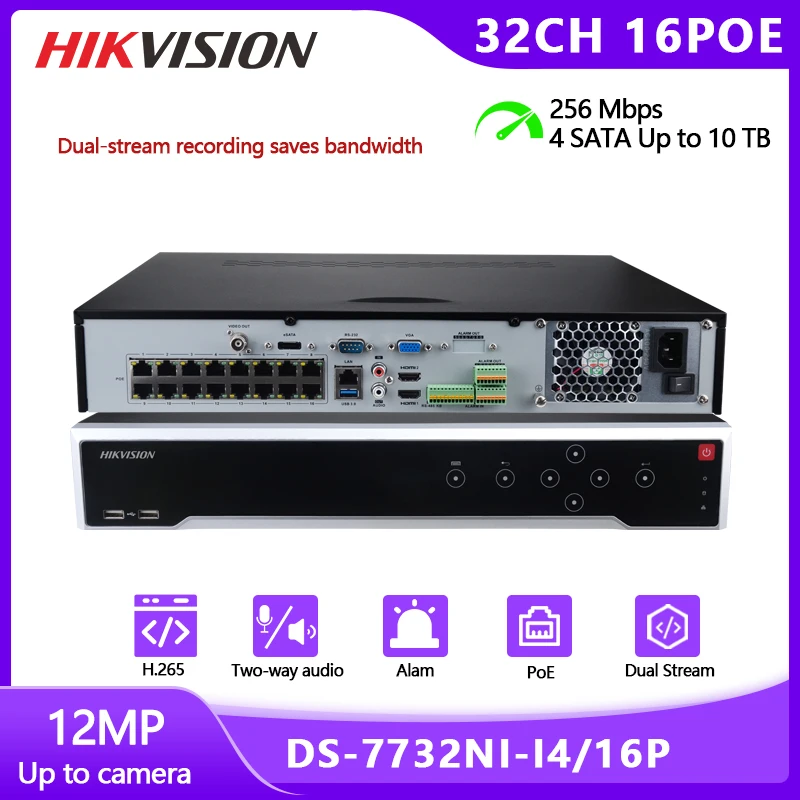 

Hikvision NVR Security Camera System 32 CH DS-7732NI-I4/16P HDD 16 POE Network Video Recorder H.265 Up to 12MP Playback & Alarm
