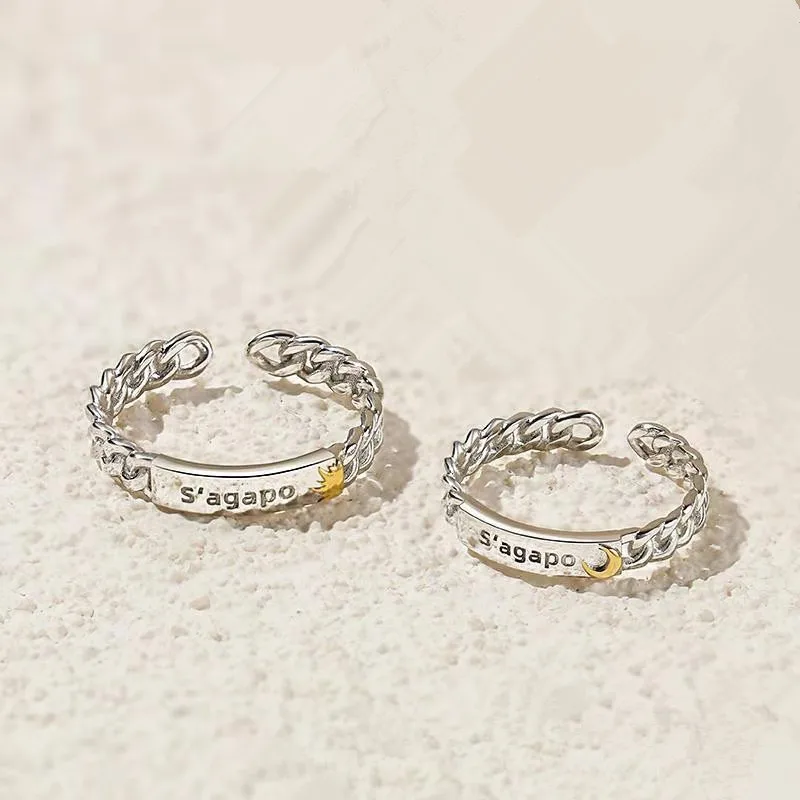 

Sun Moon Lover Paired Ring Silver Color Jewelry Opening Adjustable Couple Rings For Women Men Boys Lady Girls Female Gift