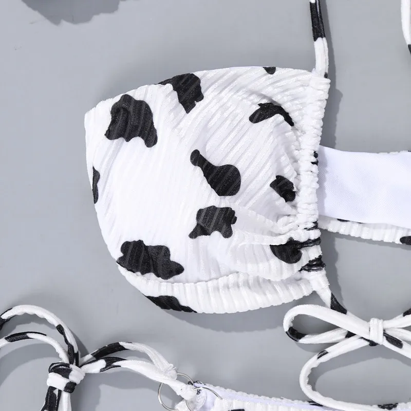 

2021 New European and American Bikini Cow Print Halter Swimsuit Two-piece Sexy Halter Bikini Swimsuit