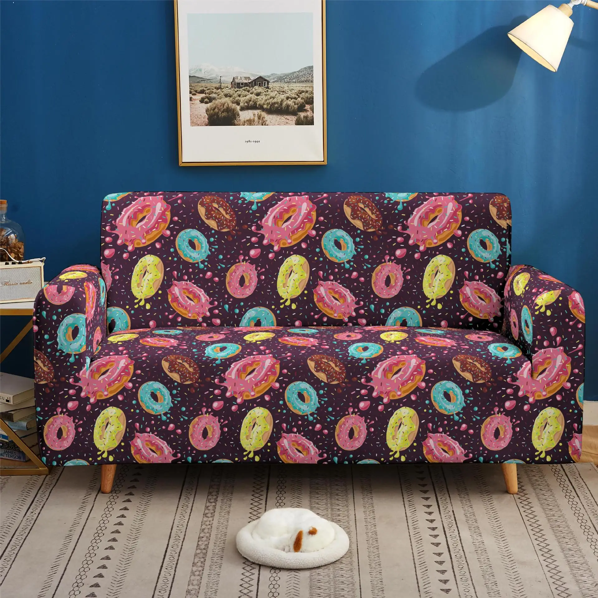 

Doughnut Dessert 3D Print Elastic Sofa Covers For Living Room L Shape Sofa Cover One Two Three Four Seater All-inclusive Cartoon