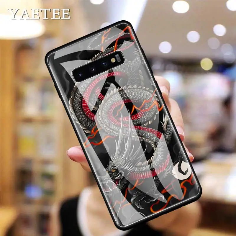 

Glass Phone Case for Samsung Galaxy S20 FE 20 Plus S10 Lite S10E S9 + Fundas for Note 20 10 9 8 Cover Coque Black Dragon Capa