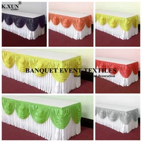 10ft length ice silk table skirt tablecloth skirting with top swag drape for wedding event party decoration