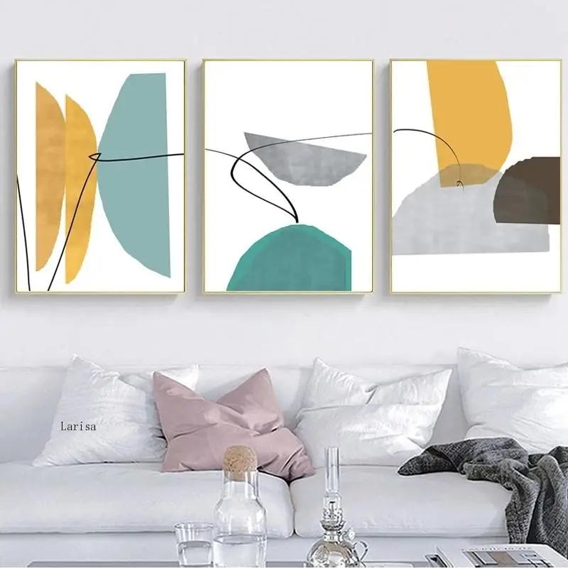 

Modern Abstract Geometric Poster Blue and Yellow Simple Canvas Painting Prints Wall Art Pictures for Living Room Home Decor
