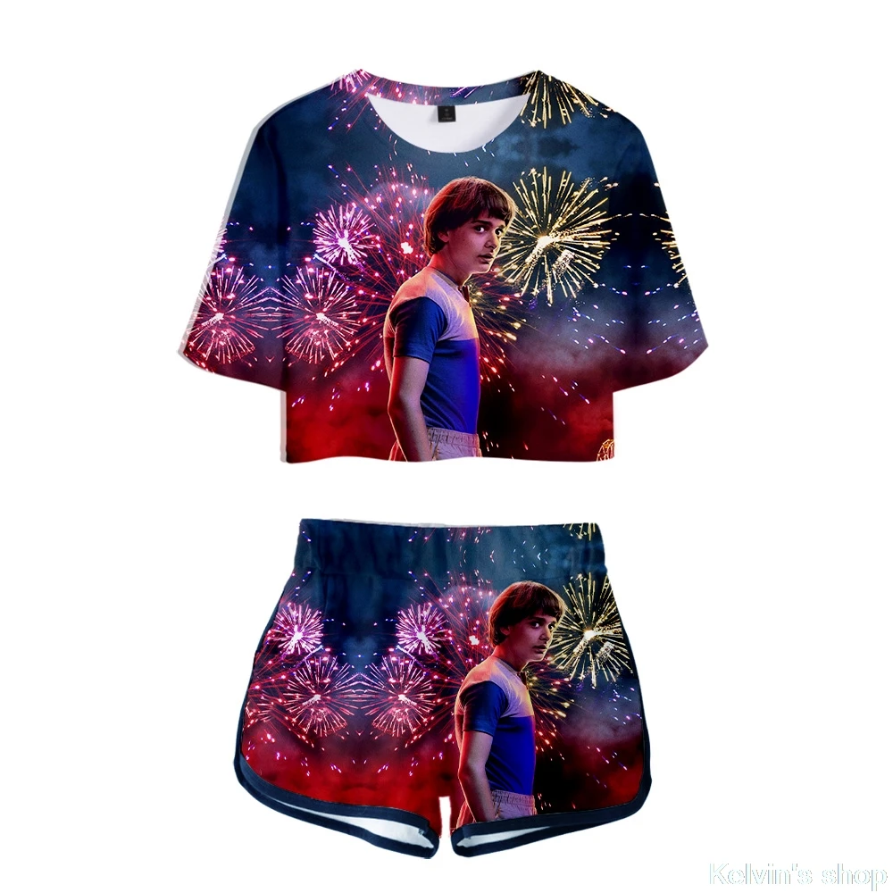 

Popular Stranger things 3D Print Two Piece Sets Women Sexy Beautiful 3D Stranger things T-Shirt+Shorts Women Cute Slim Sets
