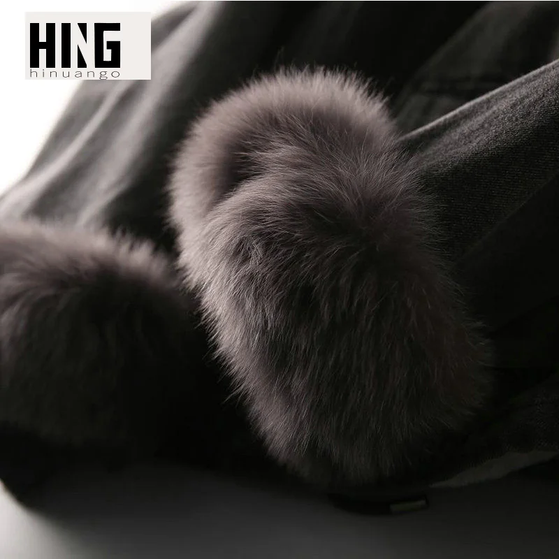 

Plus Size Denim Jacket Women Warm Imitation Fox Fur Collar Velvet Denim Coat 2020 Winter New Loose Thin Oversized Jeans Jacket