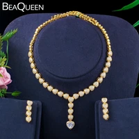 beaqueen shiny heart shape wedding jewelry sets micro pave full cubic zirconia 585 gold color necklace and earrings set js247