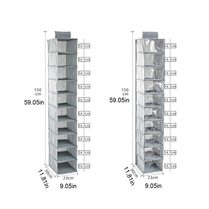 

Hanging Closet Shelf Wall Mount Foldable 10 Shelves Grey Clothes Organizer Drawers and Purpose Made Pockets Sweater N1HA