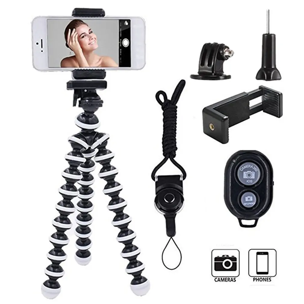 Черный мини-тренога для камеры и мобильного телефона Octopus Tripod Stand для GoPro Hero 7 6 5 Action Cam Holder на настольные компьютеры.