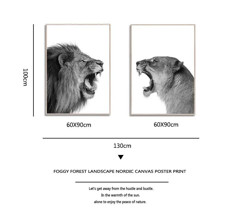 Холст с изображением Льва и львицы черно-белая деревянная стена животных картина