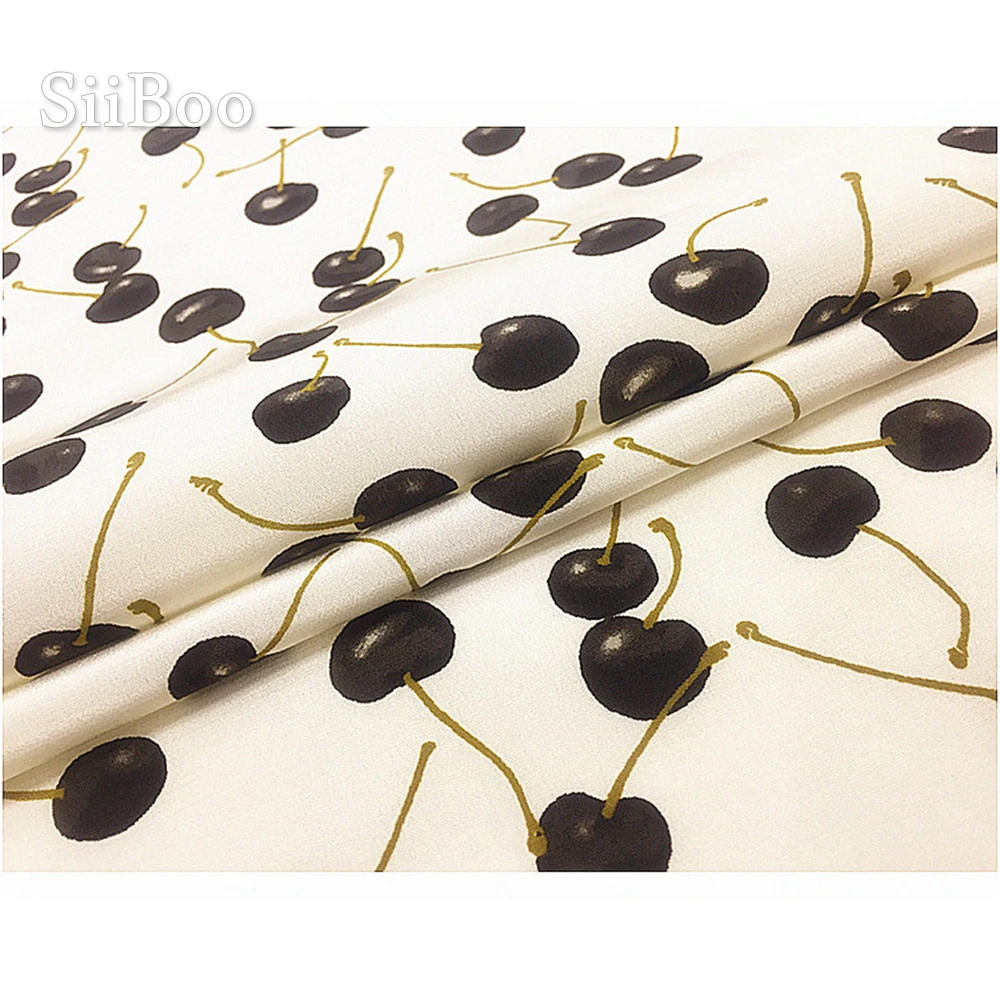 Женское шелковое платье Siiboo летнее из 100% натурального шелка с принтом вишни