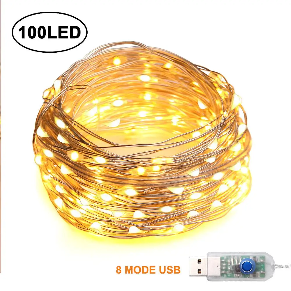 

10m 100LEDs Fairy Garland Twinkle LED String Light USB Powered Waterproof 8 Modes Christmas New Year Outdoor Decoration Lighting