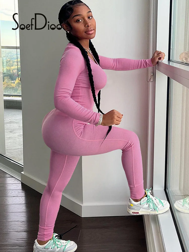 

Повседневный комплект из двух предметов Soefdioo, женская футболка с круглым вырезом и длинным рукавом и брюки-карандаш с высокой талией, подхо...