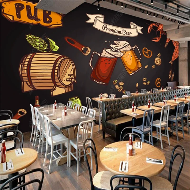 Американская черная доска ручной работы Роспись пиво барные обои промышленный