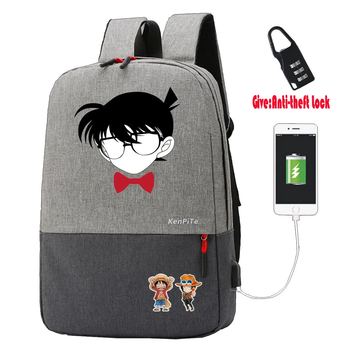 

anime Detective Conan Backpack UNISEX Anti-theft Laptop bag USB Charging Knapsack student book Bags teenagers Travel backpack