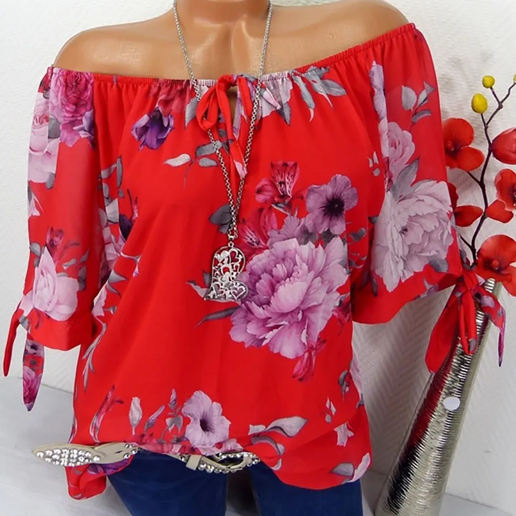 Женская блузка большого размера с коротким рукавом и принтом пуловер открытыми