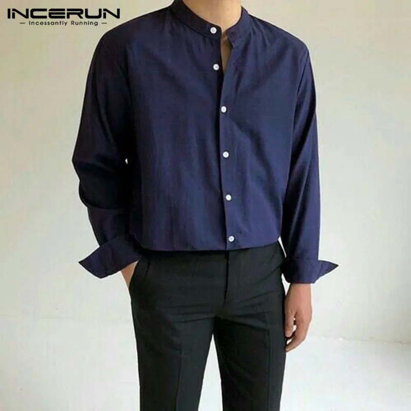 

Men Casual Shirt Brand Cotton Solid Color Breathable Long Sleeve Button Tops Lapel 2022 Streetwear Camisas Hombre S-5XL INCERUN