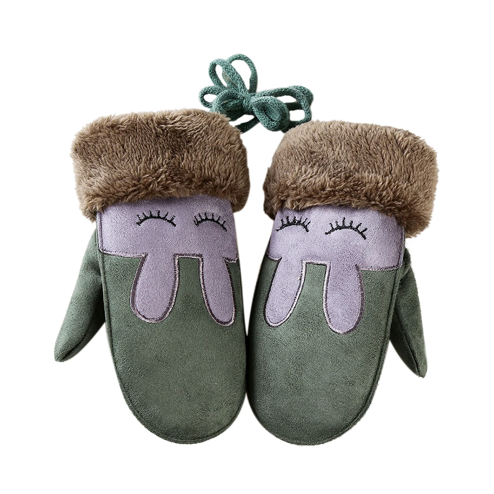 Детские лыжные перчатки из замшевой ткани милые зимние теплые с мультяшным