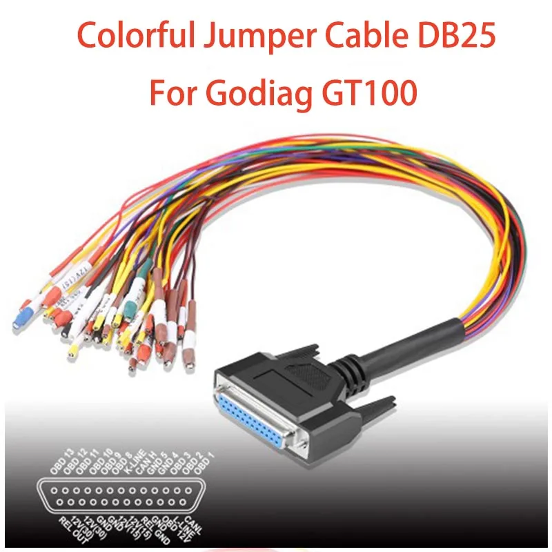 

Диагностический кабель для автомобиля, разноцветный свитер кабелей DB25 для GODIAG, автомобильные инструменты GT100, OBD II, разъем ЭБУ, диагностичес...