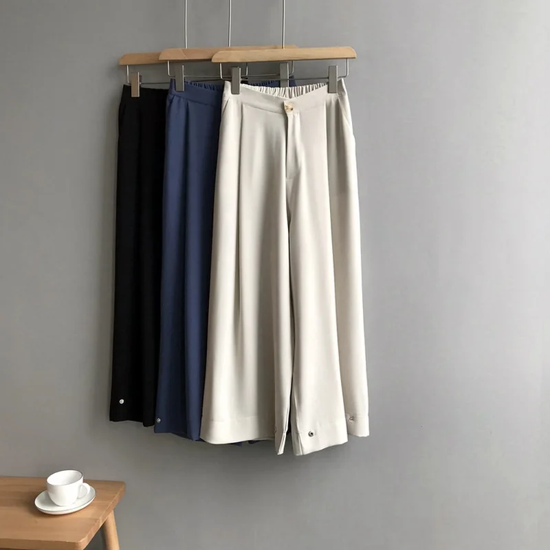 Осень 2019 г. новые широкие штаны с заниженной талией однотонные для бабушек