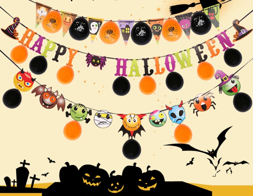 Вечерние Флаги На Хэллоуин декор в виде цветов наклейка с тыквой лента воздушным