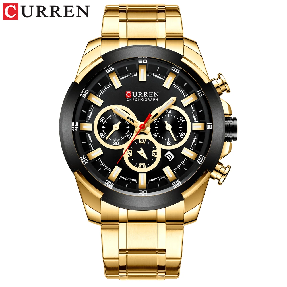 gold black CURREN Классические черные мужские часы с хронографом спортивные кварцевые часы с датой мужские часы наручные часы из нержавеющей стали Relogio Masculino 8361 - Цвет: gold black
