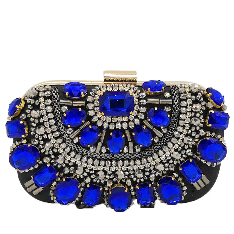 Женский кошелек вечерний черный металлический клатч с серебряными бусинами