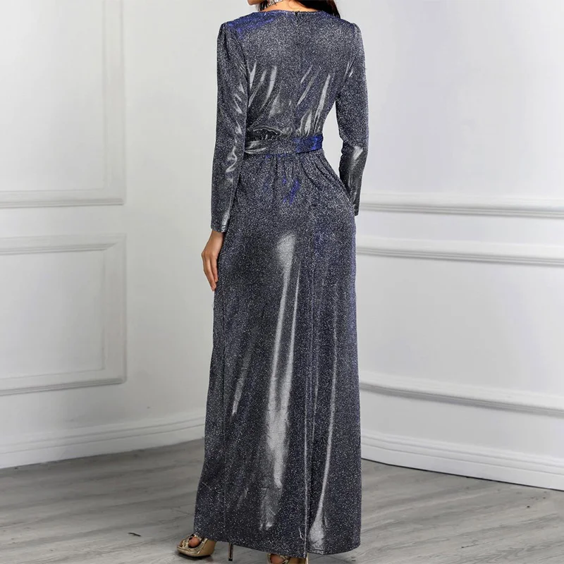 Женское вечернее платье с блестками Элегантное Длинное Платье макси v-образным